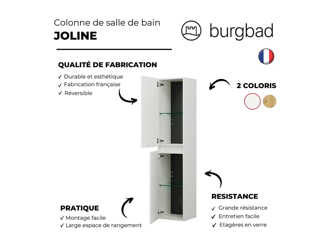 Pack meuble de salle de bain simple vasque BURGBAD Joline 100 cm blanc + colonne
