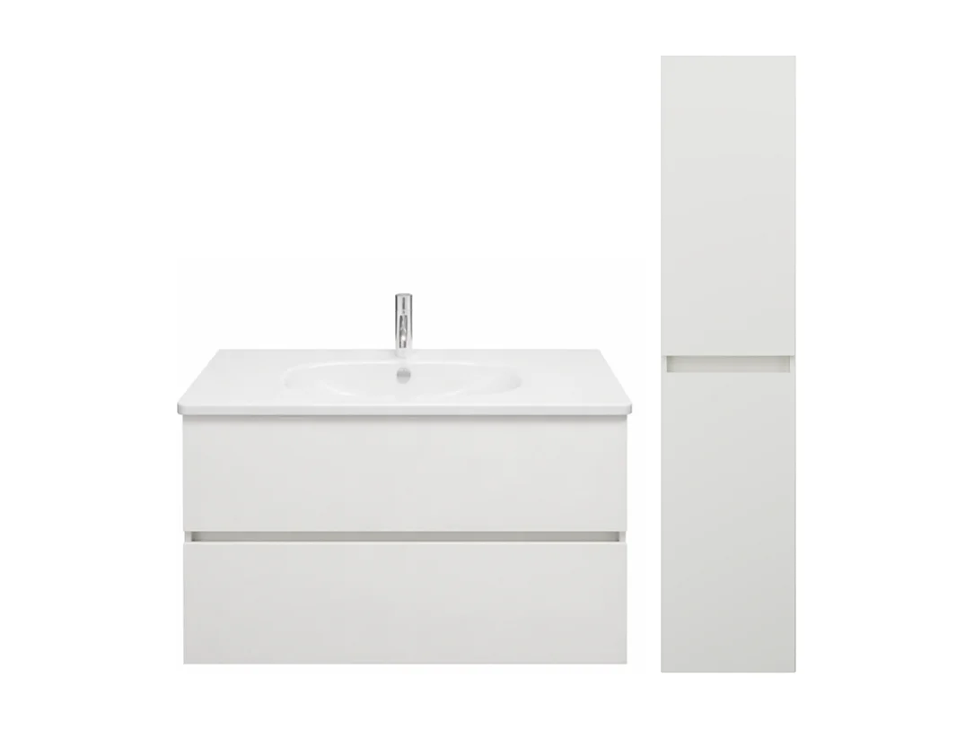Pack meuble de salle de bain simple vasque BURGBAD Joline 100 cm blanc + colonne