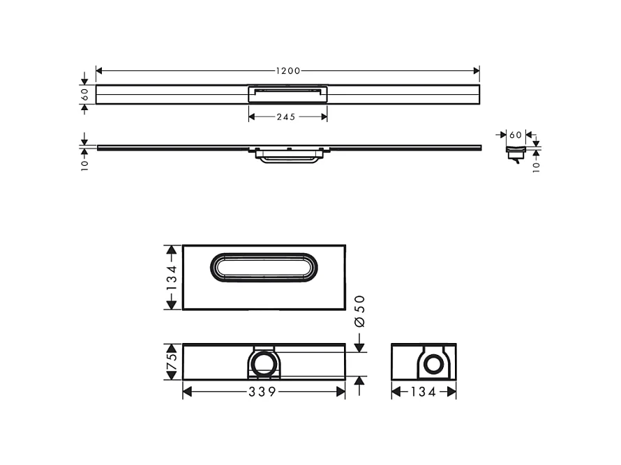 Caniveau de douche HANSGROHE RainDrain Flex chromé découpable 90 cm + corps encastré