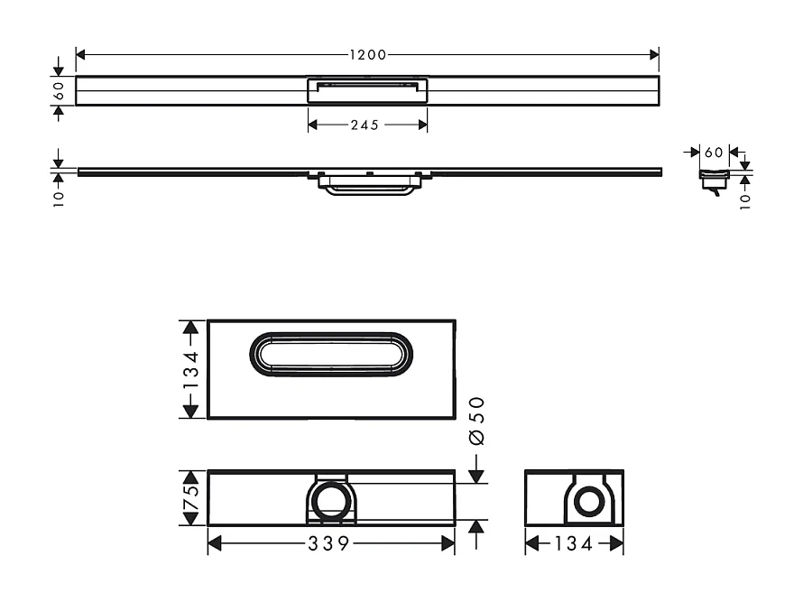Caniveau de douche HANSGROHE RainDrain Flex chromé découpable 90 cm + corps encastré