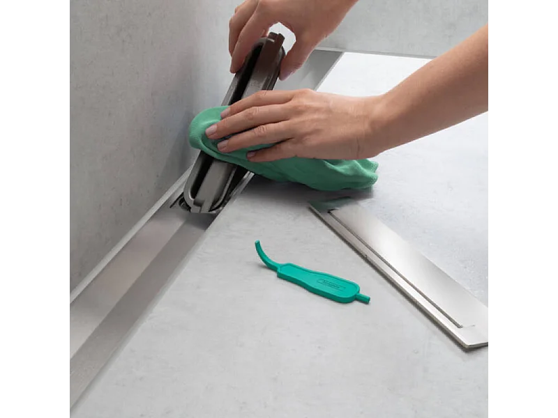 Caniveau de douche HANSGROHE RainDrain Flex 80 Acier inox brossé + Corps encastré standard