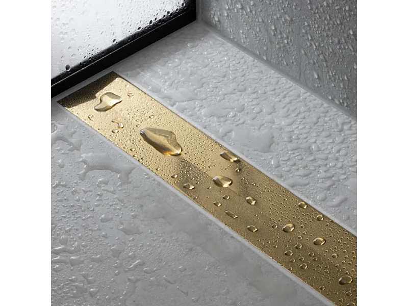Caniveau de douche HANSGROHE RainDrain Flex 80 Aspect doré poli + Corps encastré à faible hauteur