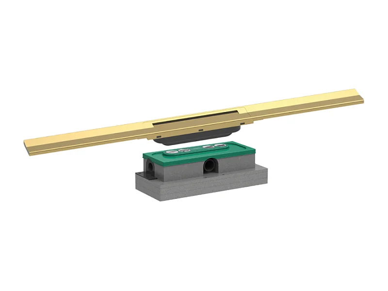 Caniveau de douche HANSGROHE RainDrain Flex 80 Aspect doré poli + Corps encastré à faible hauteur