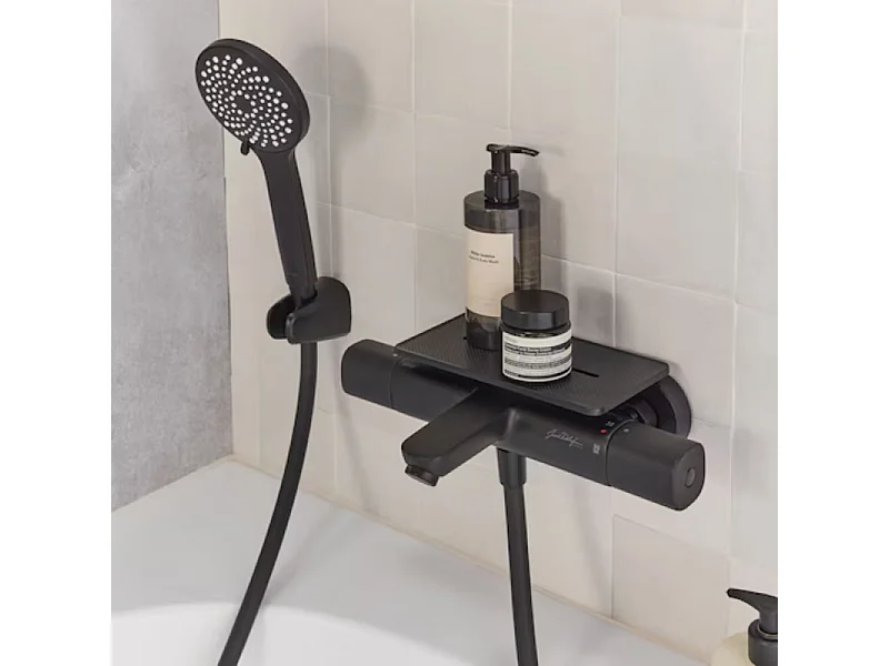 Tablette de douche JACOB DELAFON installation sur mitigeur de douche noir mat