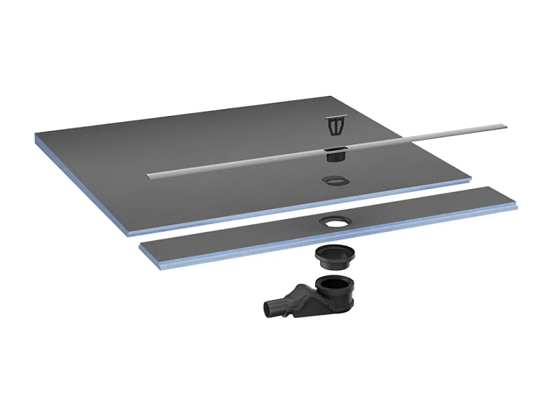 Pack receveur de douche pré-penté 104 x 160 x 3,8 cm WEDI Fundo Flex béton +bonde horizontale+écoulement+support+colle+kit étanche