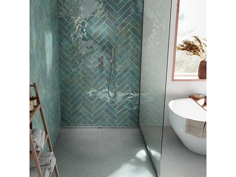 Pack receveur de douche pré-penté 164 x 120 x 4,7 cm WEDI Fundo Flex béton +bonde horizontale+écoulement+support+colle+kit étanche