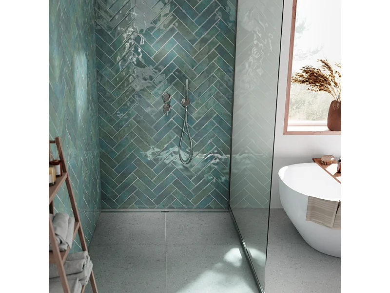 Pack receveur de douche pré-penté 104 x 120 x 3,8 cm WEDI Fundo Flex béton +bonde horizontale+écoulement+support+colle+kit étanche