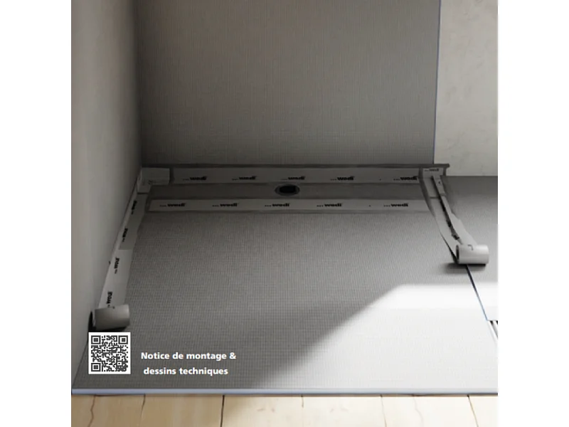 Pack receveur de douche pré-penté 104 x 120 x 2,6 cm WEDI Fundo Flex bois +bonde horizontal+écoulement+support+colle+kit étanche