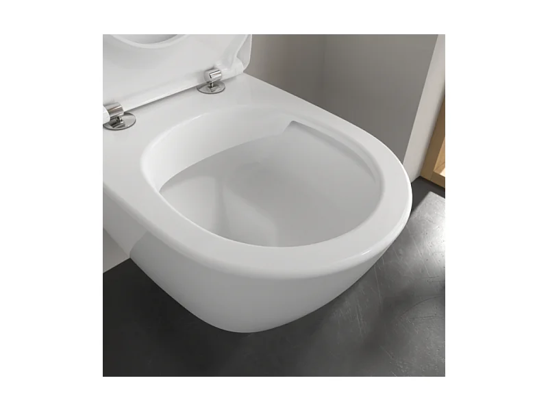 Pack WC sans bride VILLEROY ET BOCH Subway 2.0 abattant frein de chute + bâti-support sol et mur+ plaque noir mat + Tabouret blanc