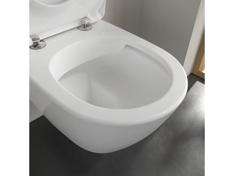 Pack WC sans bride VILLEROY ET BOCH Subway 2.0 abattant frein de chute + bâti-support sol et mur+ plaque noir mat + Tabouret blanc