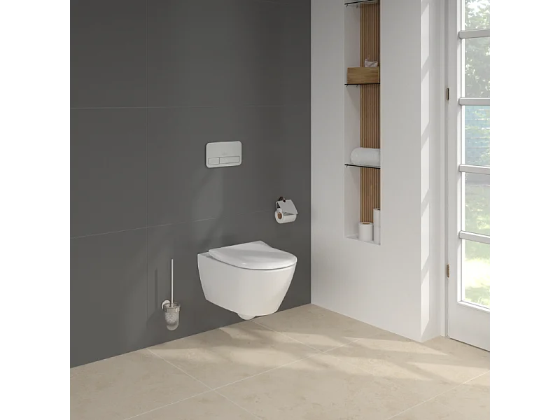 Pack WC sans bride VILLEROY ET BOCH Subway 2.0 avec abattant frein de chute + bâti Viconnect PRO + plaque blanche  + Tabouret bois