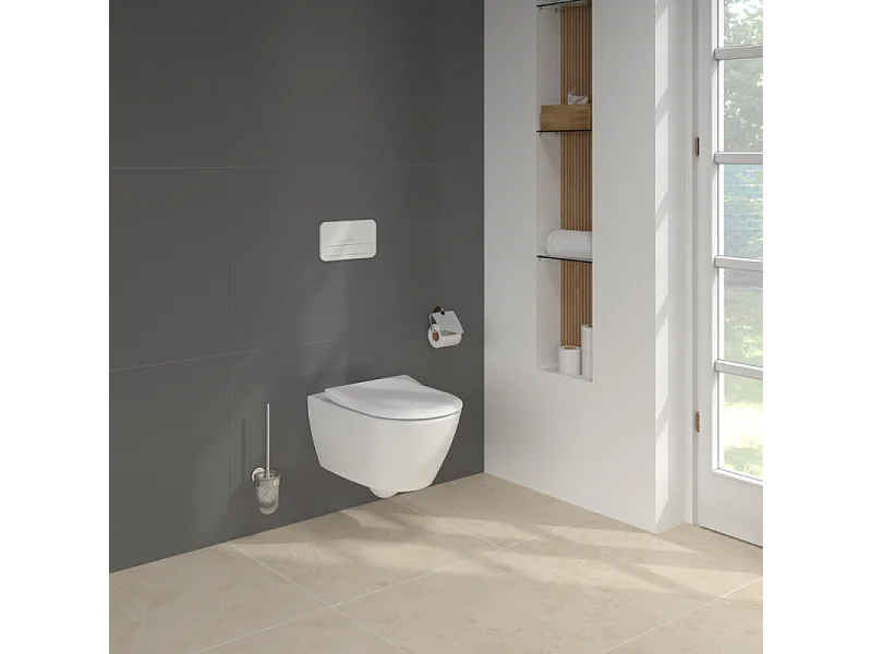Pack WC sans bride VILLEROY ET BOCH Subway 2.0 avec abattant frein de chute + bâti Viconnect PRO + plaque blanche  + Tabouret bois