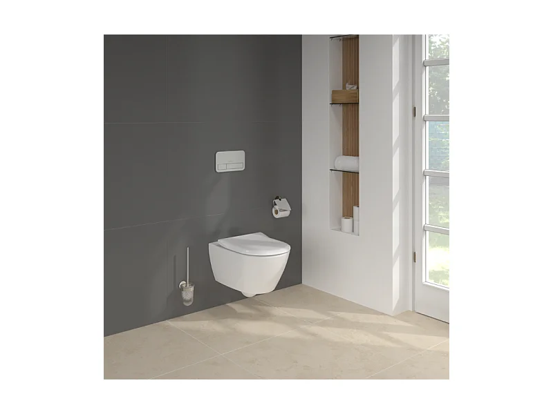 Pack WC sans bride VILLEROY ET BOCH Subway 2.0 abattant frein de chute + bâti-support sol et mur+ plaque Chromé mat + Tabouret