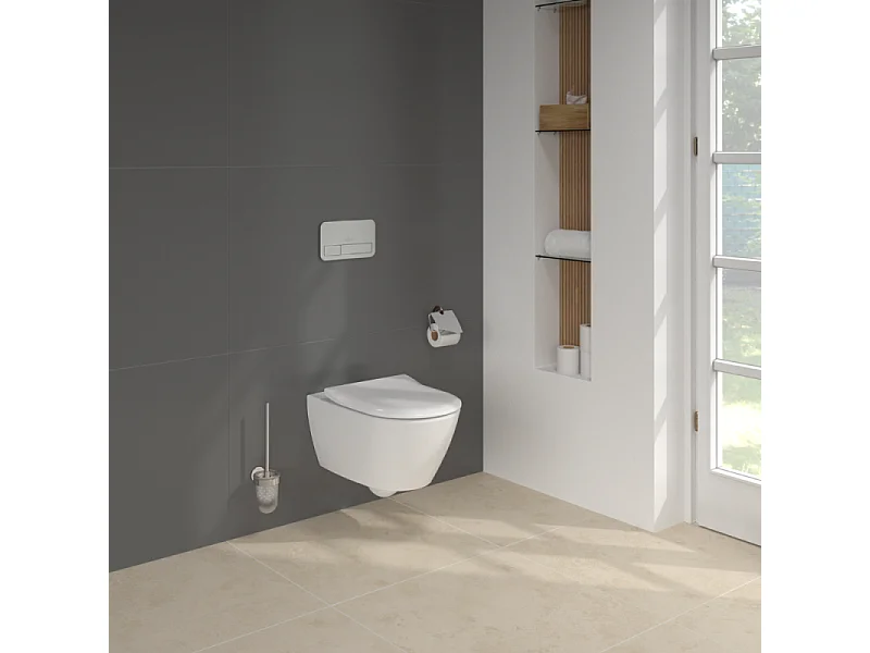 Pack WC sans bride VILLEROY ET BOCH Subway 2.0 abattant frein de chute + bâti-support sol et mur+ plaque Chromé mat + Tabouret