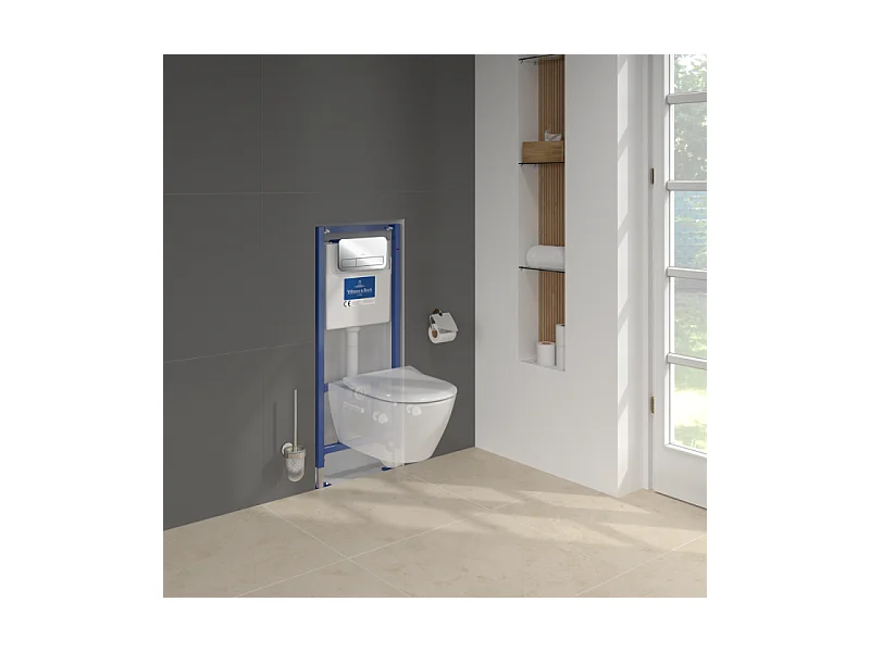 Pack WC sans bride VILLEROY ET BOCH Subway 2.0 abattant frein de chute + bâti-support sol et mur + plaque Chromé + Tabouret