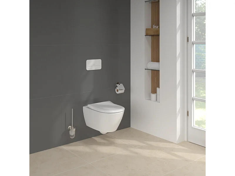 Pack WC sans bride VILLEROY ET BOCH Subway 2.0 abattant frein de chute + bâti-support sol et mur+ plaque blanche + Tabouret blanc