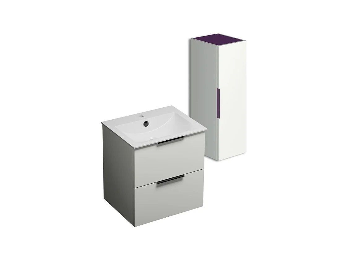Meuble vasque 60 cm BURGBAD Olena blanc brillant + colonne de salle de bain