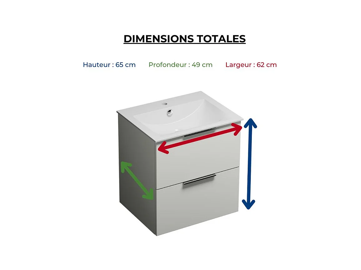 Meuble vasque 60 cm BURGBAD Olena blanc brillant + colonne de salle de bain