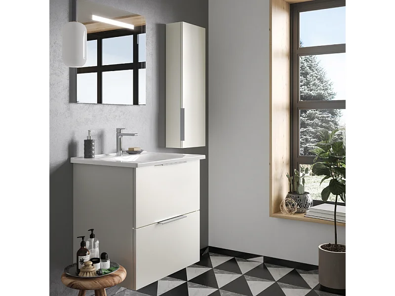 Meuble vasque 60 cm BURGBAD Olena blanc brillant + colonne