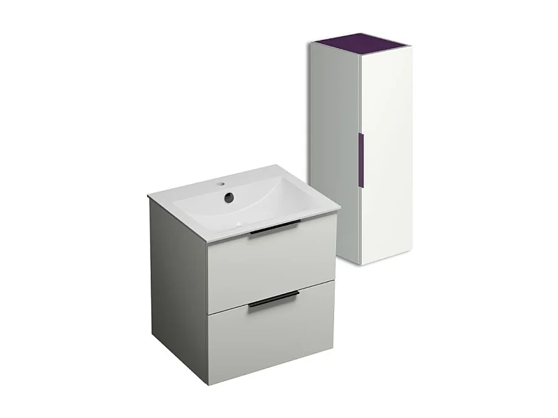 Meuble vasque 60 cm BURGBAD Olena blanc brillant + colonne de salle de bain