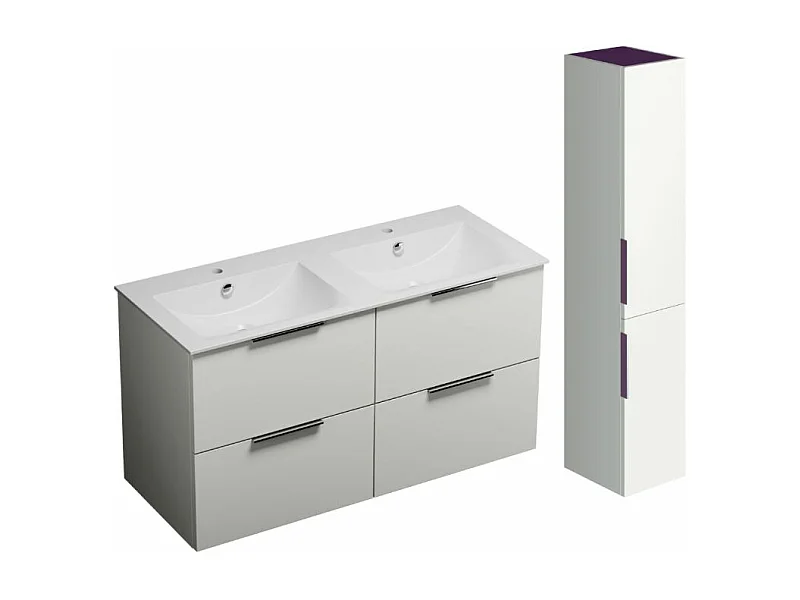Meuble double vasque 120 cm BURGBAD Olena blanc brillant + colonne