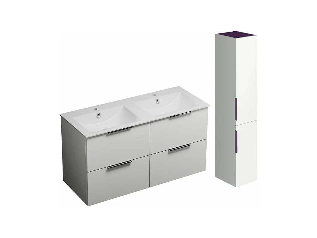 Meuble double vasque 120 cm BURGBAD Olena blanc brillant + colonne
