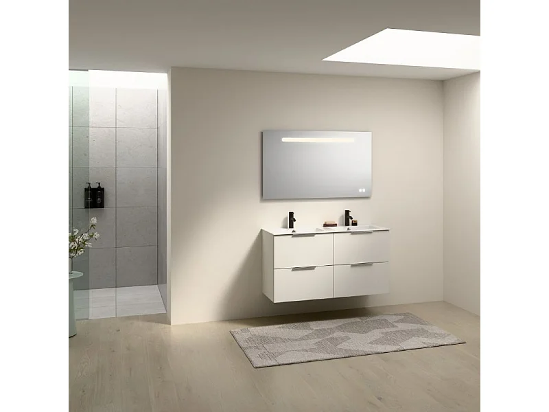 Meuble double vasque 120 cm BURGBAD Olena blanc brillant + colonne