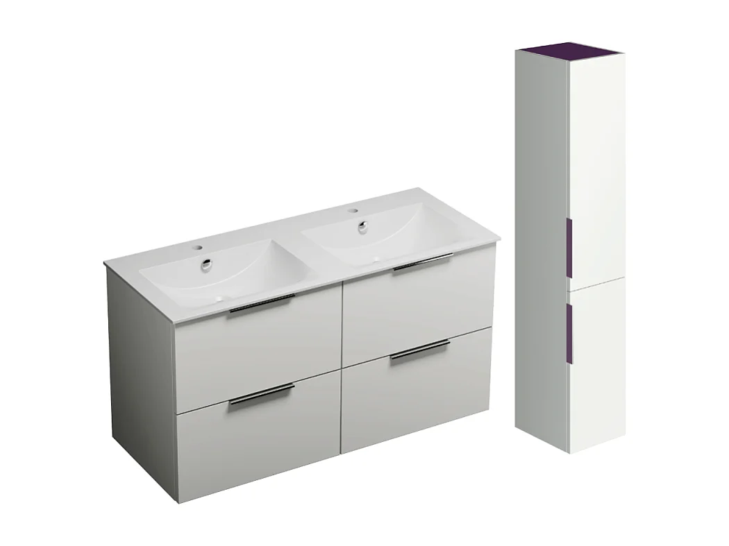 Meuble double vasque 120 cm BURGBAD Olena blanc brillant + colonne