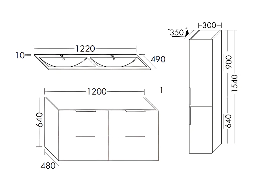 Meuble salle de bain double vasque BURGBAD Olena 120 cm blanc brillant + colonne