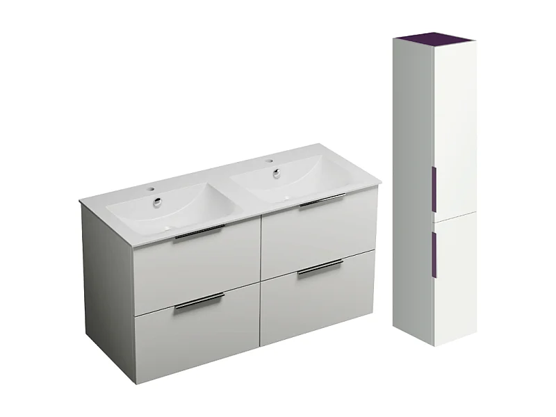 Meuble double vasque 120 cm BURGBAD Olena blanc brillant + colonne