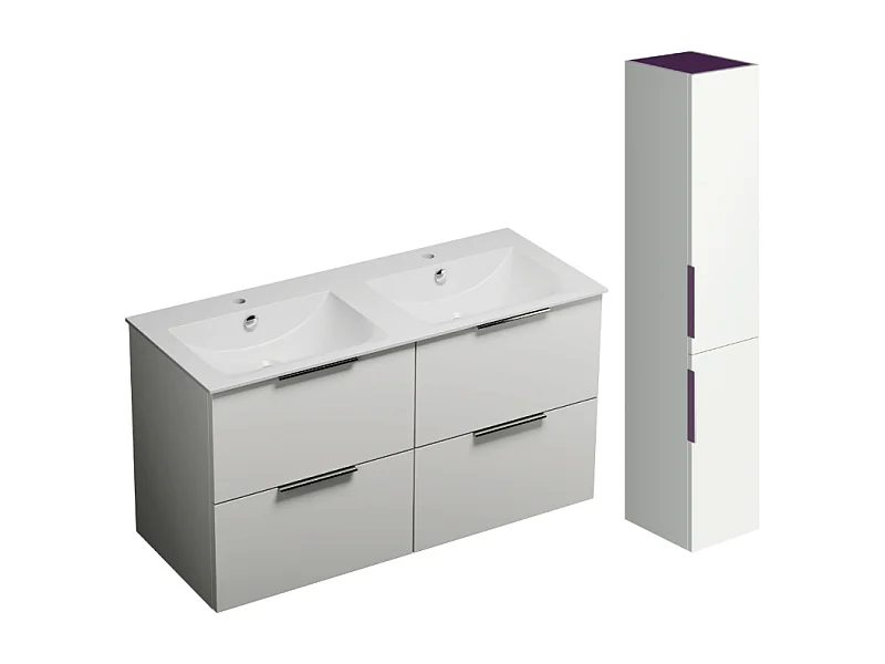 Meuble double vasque 120 cm BURGBAD Olena blanc brillant + colonne