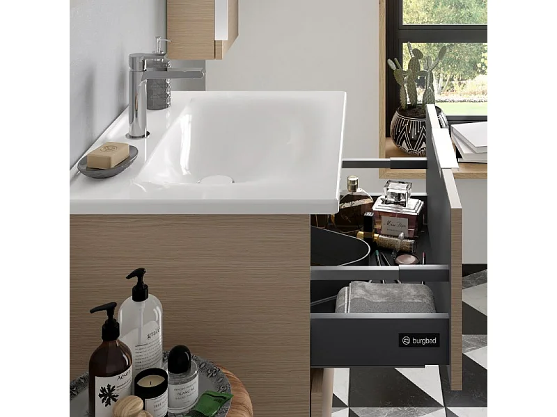 Pack meuble simple vasque BURGBAD Olena + miroir + colonne