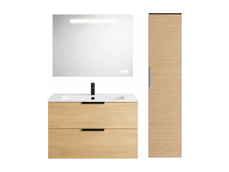 Pack meuble simple vasque BURGBAD Olena + miroir + colonne