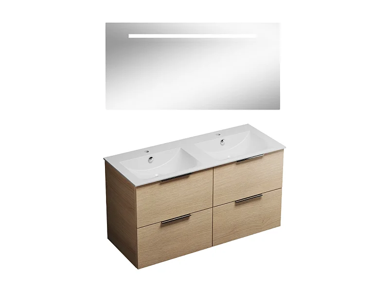 Meuble double vasque 120 cm BURGBAD Olena chêne clair + miroir