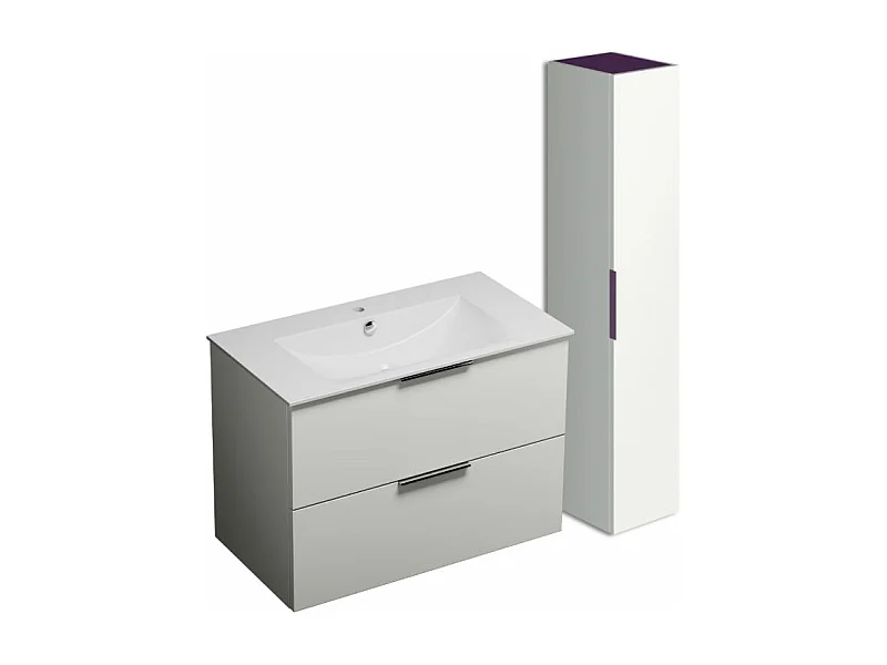Meuble vasque 90 cm BURGBAD Olena blanc brillant + colonne de salle de bain