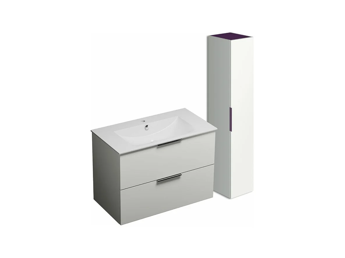 Meuble vasque 90 cm BURGBAD Olena blanc brillant + colonne de salle de bain