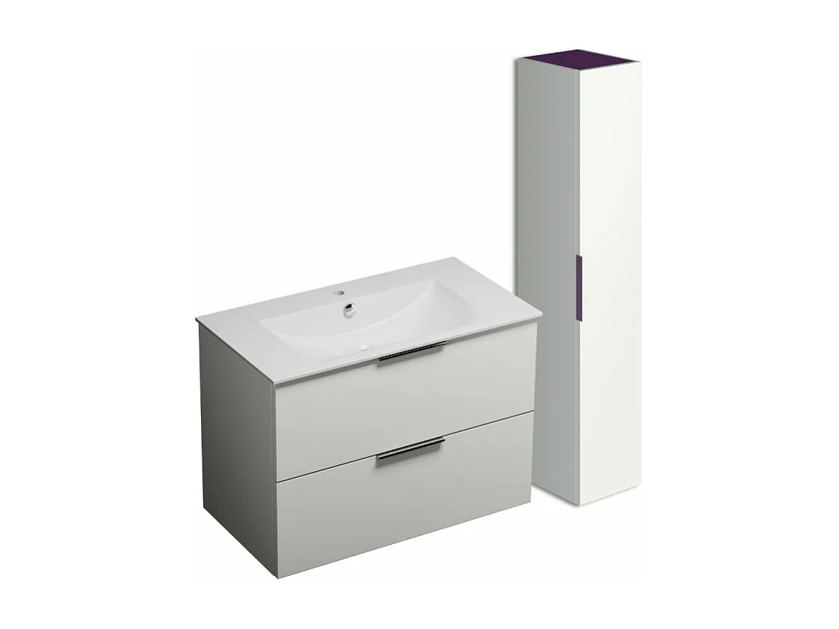 Meuble vasque 90 cm BURGBAD Olena blanc brillant + colonne de salle de bain