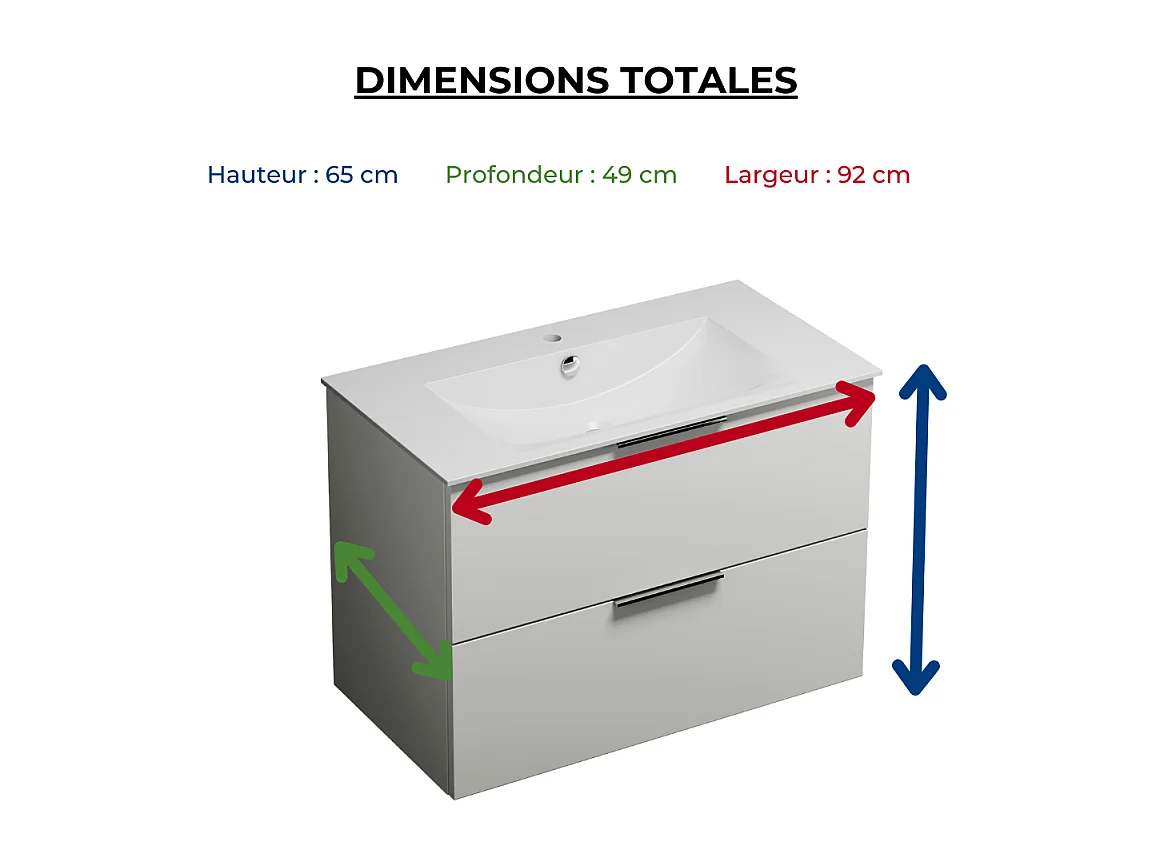 Meuble vasque 90 cm BURGBAD Olena blanc brillant + colonne de salle de bain