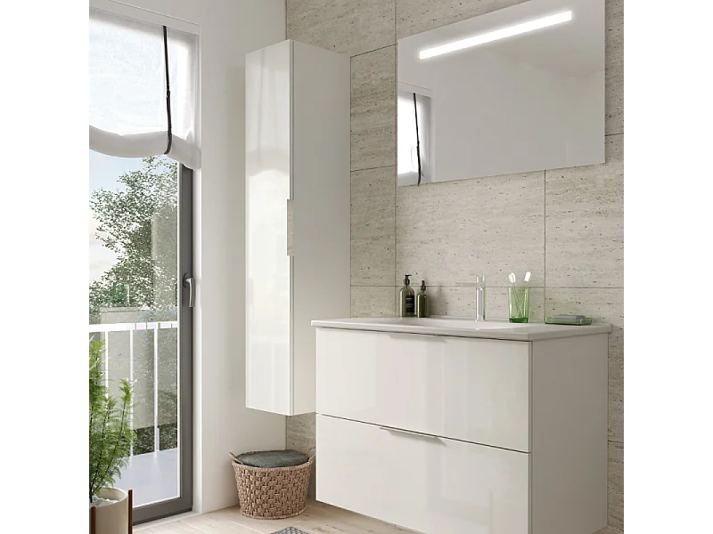 Meuble vasque 90 cm BURGBAD Olena blanc brillant + colonne