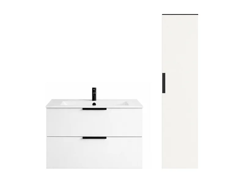 Meuble vasque 90 cm BURGBAD Olena blanc brillant + colonne