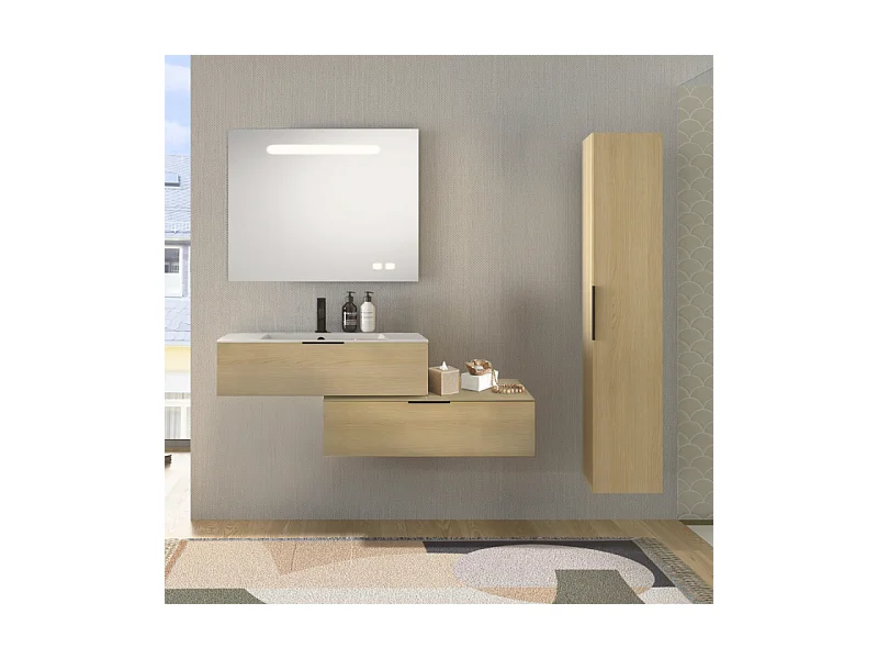 Meuble vasque 90 cm BURGBAD Olena en décalé chêne