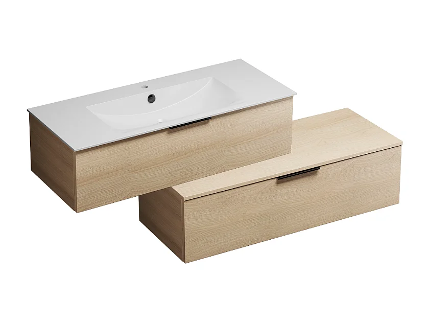 Meuble vasque 90 cm BURGBAD Olena en décalé chêne