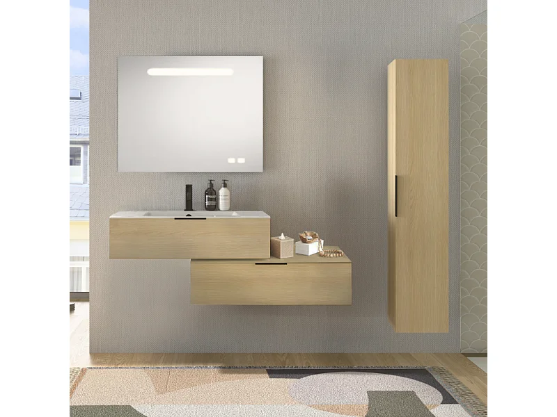 Meuble vasque 90 cm BURGBAD Olena en décalé chêne