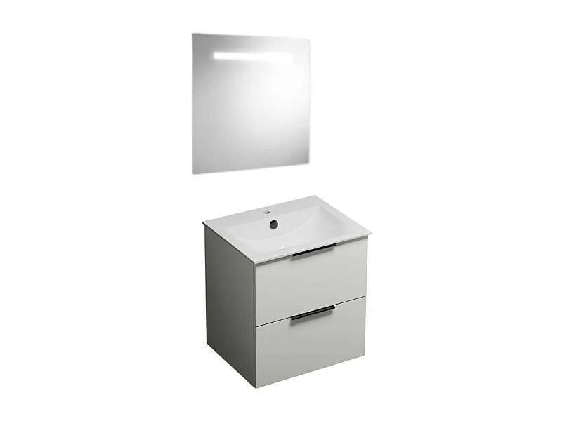 Meuble vasque 60 cm BURGBAD Olena blanc brillant + miroir