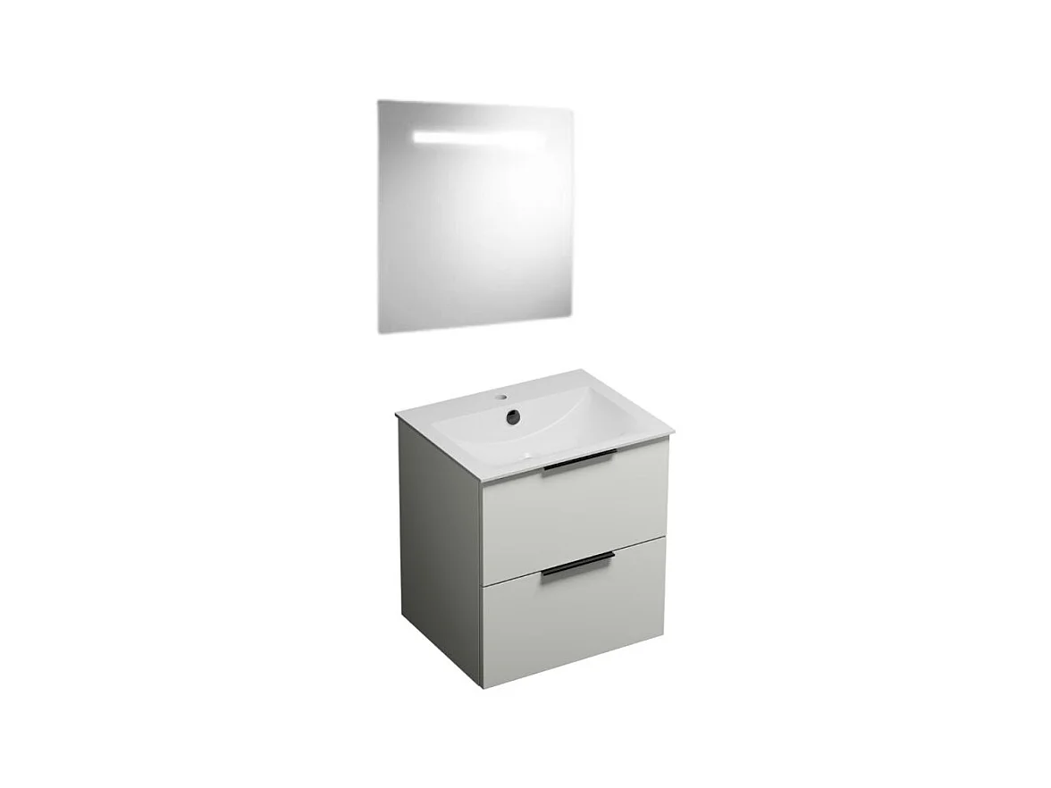 Meuble vasque 60 cm BURGBAD Olena blanc brillant + miroir