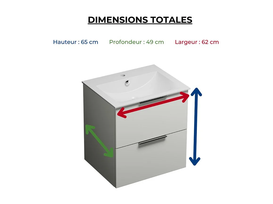 Meuble vasque 60 cm BURGBAD Olena blanc brillant + miroir