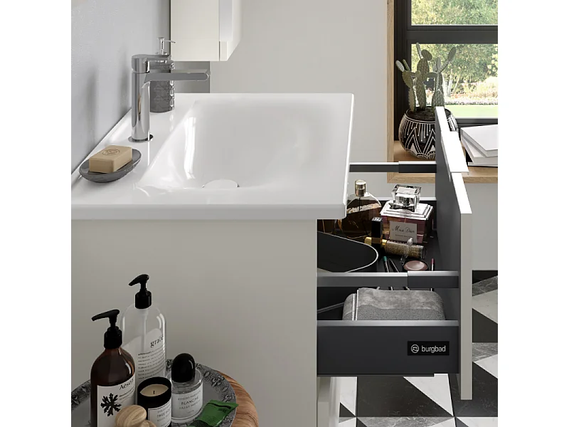 Pack meuble simple vasque BURGBAD Olena + miroir + colonne