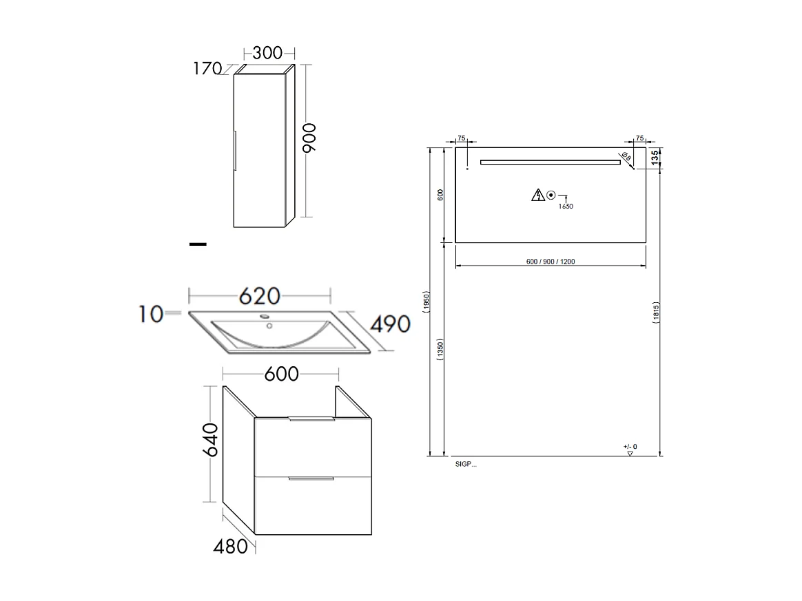 Meuble vasque 60 cm BURGBAD Olena chêne clair + miroir + colonne