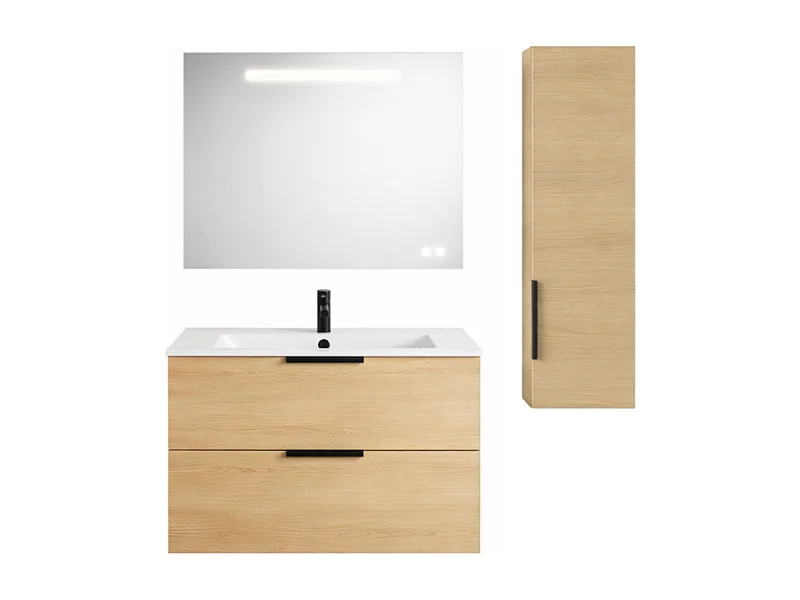 Meuble vasque 60 cm BURGBAD Olena chêne clair + miroir + colonne