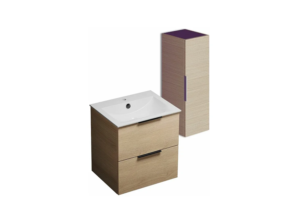 Meuble vasque 60 cm BURGBAD Olena chêne clair + colonne de salle de bain